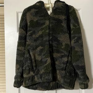 Fuzzy full zip hooded jacket